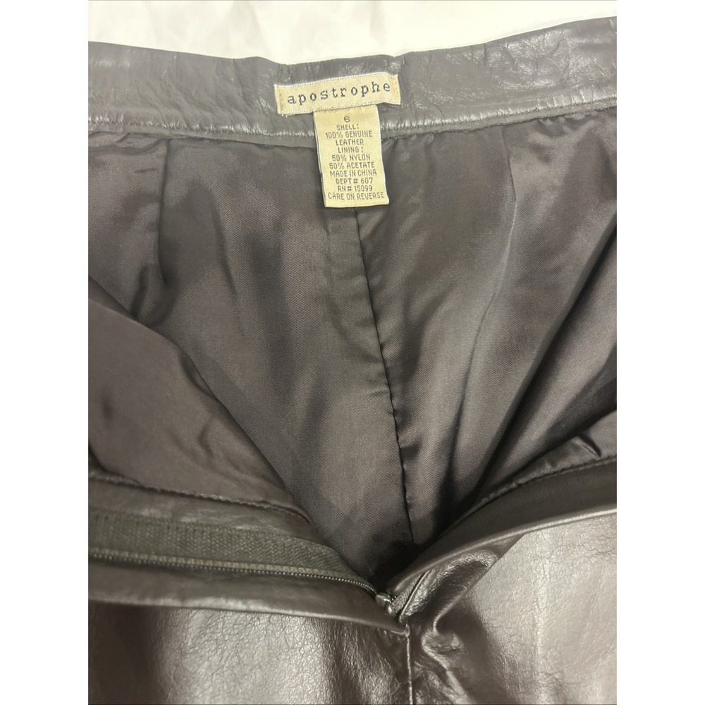 Apostrophe Genuine Leather Pencil Skirt Brown Size 6 Vintage Y2K 90s Minimalist - Picture 2 of 12